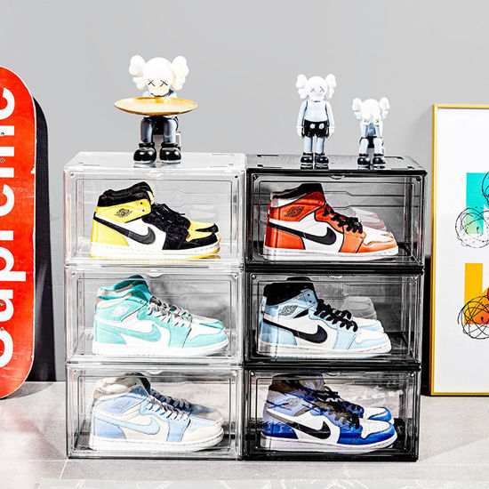 Picture of 3X Premium Sneaker Acrylic Display Shoe Box Storage Case Side Open Clear  Stackable