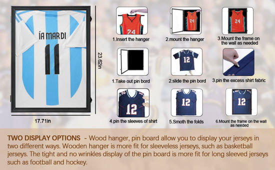 Picture of Youth Junior Jersey Frame Display Case – Lockable Sports Jersey Showcase Box with UV Protection Acrylic, Large Wall Mount Frame for  Junior Footy, Basketball & Soccer Jerseys EDJBA VJBA (Black Finish)