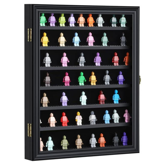 Picture of LARGE Minifigure Display Case - Building Block Toy Minifigures Display Case Minifigure Wall Cabinet Showcase for Small Miniature Collectibles Mini Brands, with Acrylic Door Lockable (Black Finish Frame)