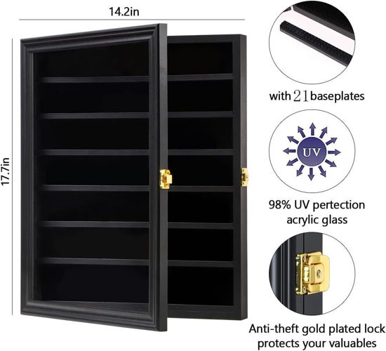 Picture of LARGE Minifigure Display Case - Building Block Toy Minifigures Display Case Minifigure Wall Cabinet Showcase for Small Miniature Collectibles Mini Brands, with Acrylic Door Lockable (Black Finish Frame)
