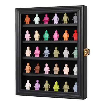 Picture of Small Minifigure Display Case - Building Block Toy Minifigures Display Case Minifigure Wall Cabinet Showcase for Small Miniature Collectibles Mini Brands, with Acrylic Door Lockable (Black Finish Frame)