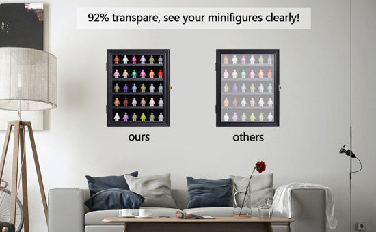 Picture of Small Minifigure Display Case - Building Block Toy Minifigures Display Case Minifigure Wall Cabinet Showcase for Small Miniature Collectibles Mini Brands, with Acrylic Door Lockable (Black Finish Frame)
