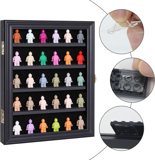 Picture of Small Minifigure Display Case - Building Block Toy Minifigures Display Case Minifigure Wall Cabinet Showcase for Small Miniature Collectibles Mini Brands, with Acrylic Door Lockable (Black Finish Frame)